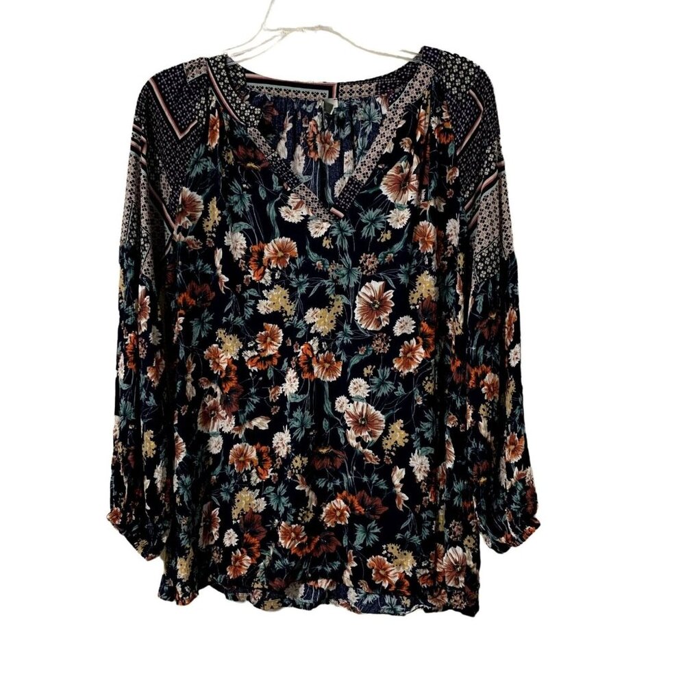 Jodifl Blue Floral Top Womens Medium Long Bishop Sleeve Peasant Whimsigoth Fairy